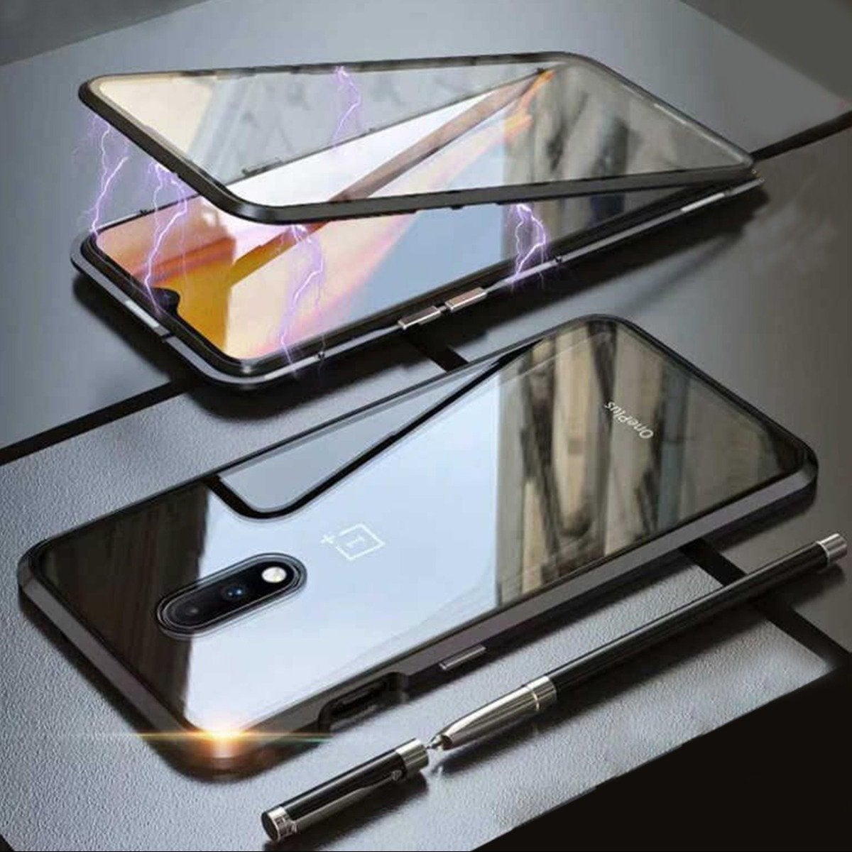 OnePlus Series Electronic Auto-Fit (Front+ Back) Glass Magnetic Case