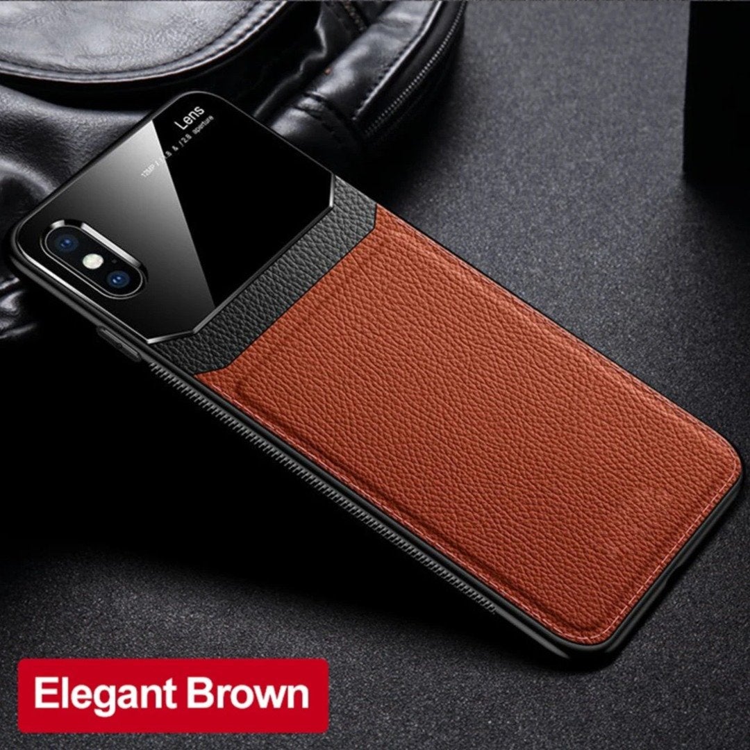 iPhone XS Sleek Slim Leather Glass Case