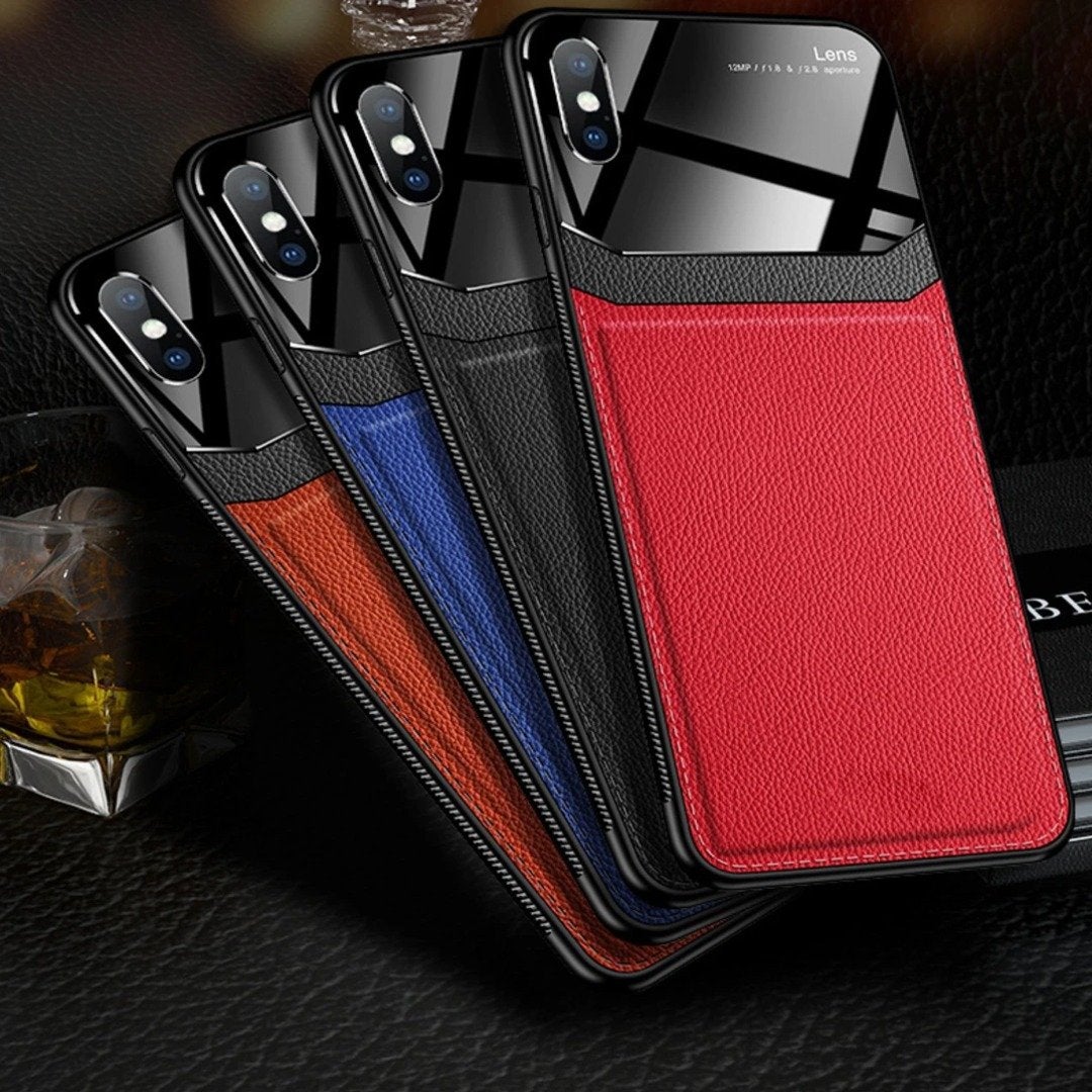 iPhone XS Sleek Slim Leather Glass Case