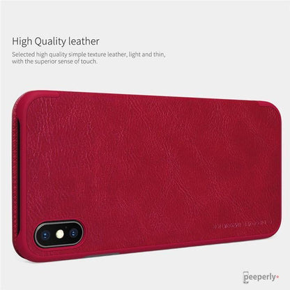 iPhone XS Max Genuine QIN Leather Flip Case