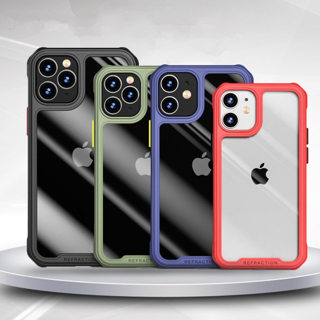 iPhone 12 Series (3 in 1 Combo) Refraction Fiber Case With Tempered Glass & Lens Protector
