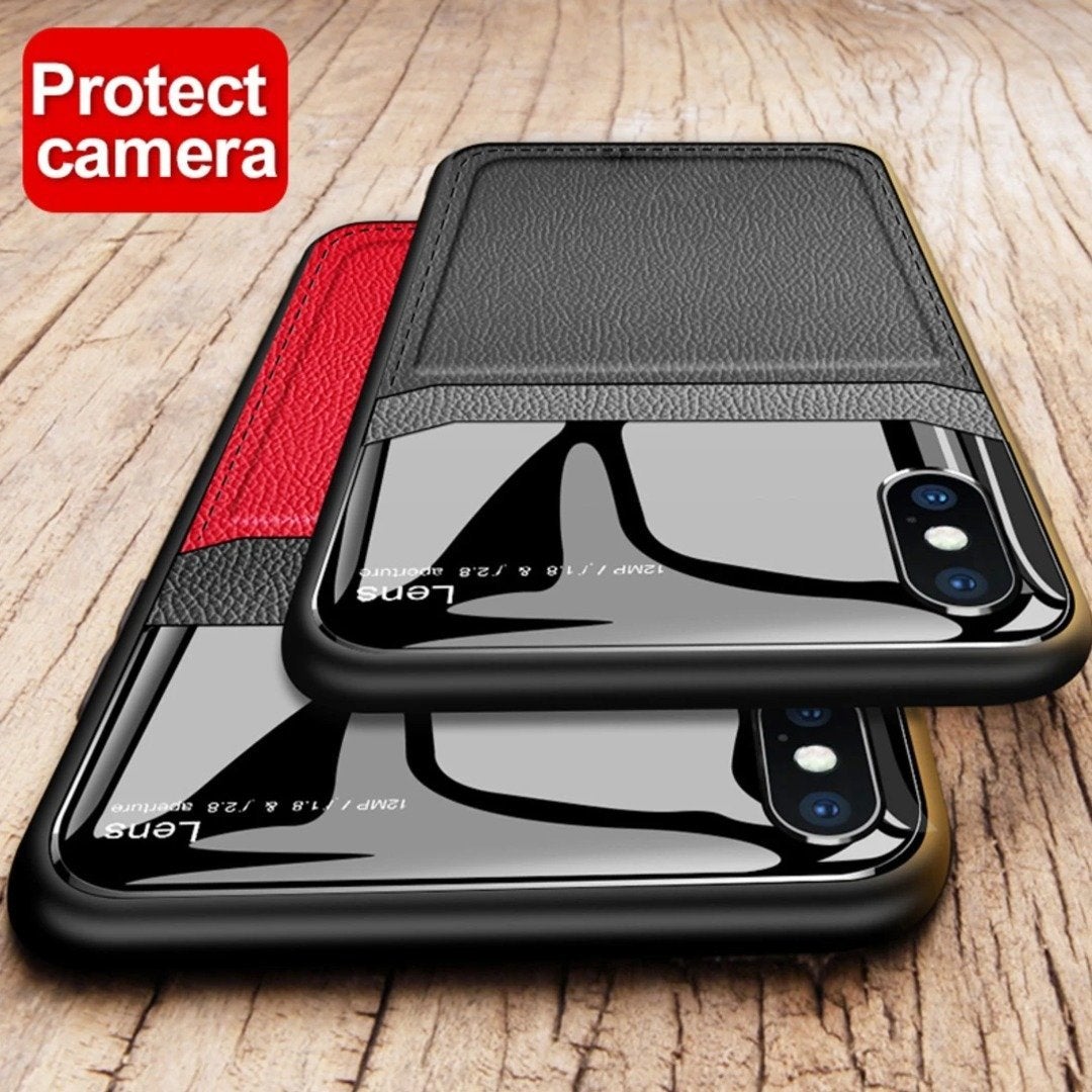 iPhone XS Sleek Slim Leather Glass Case
