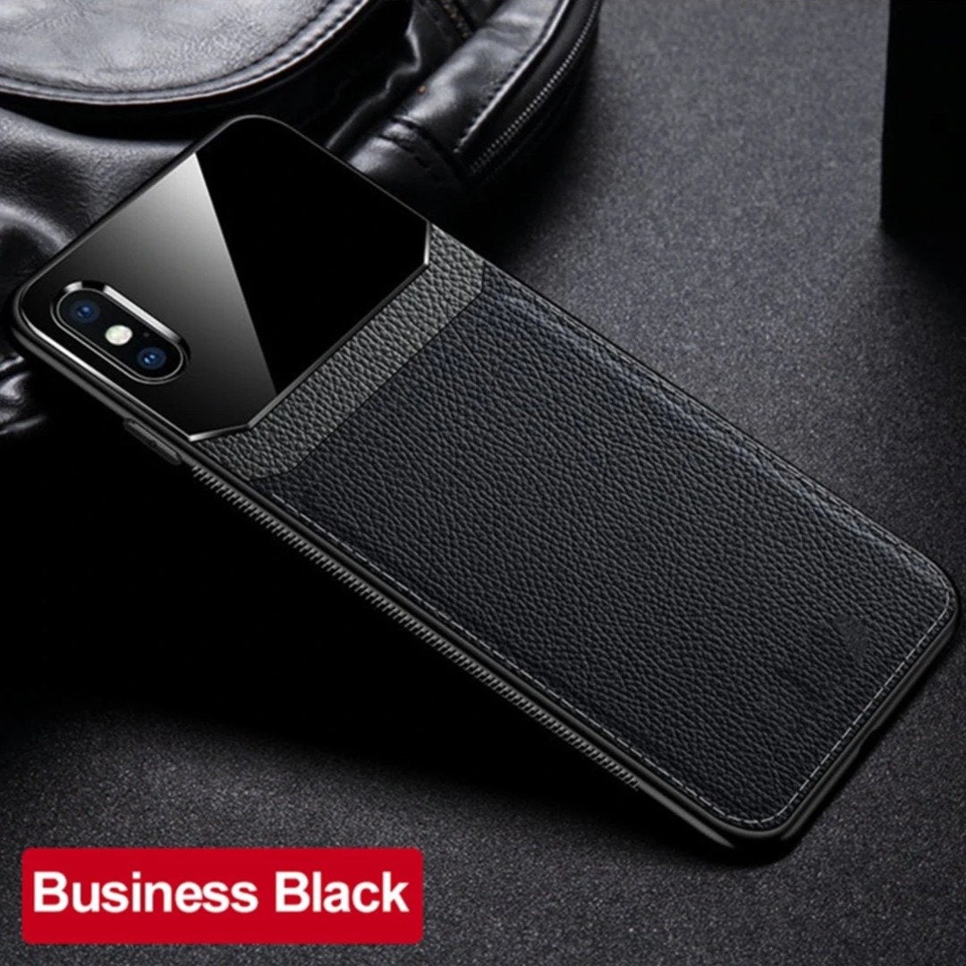 iPhone XS Sleek Slim Leather Glass Case