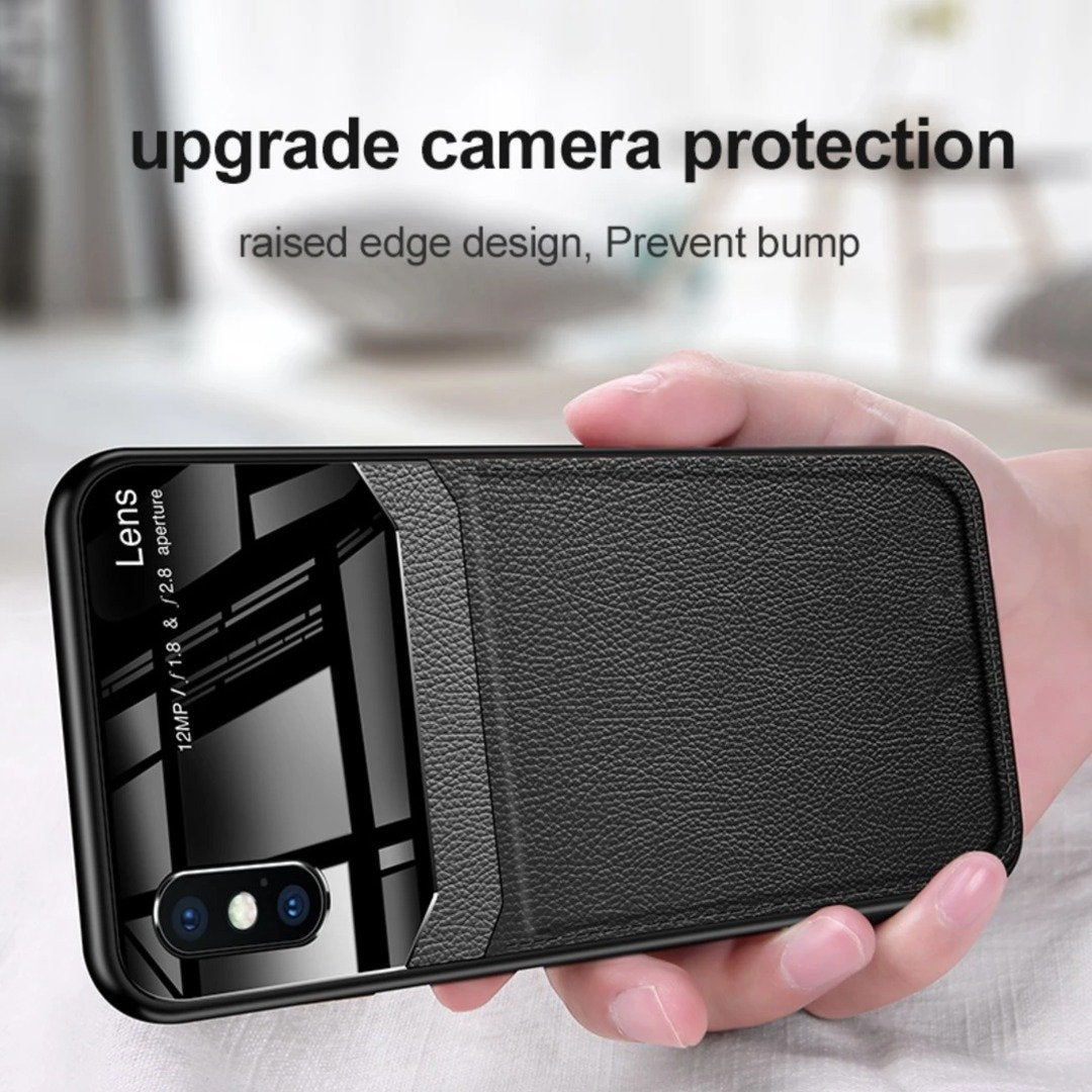 iPhone XS Sleek Slim Leather Glass Case